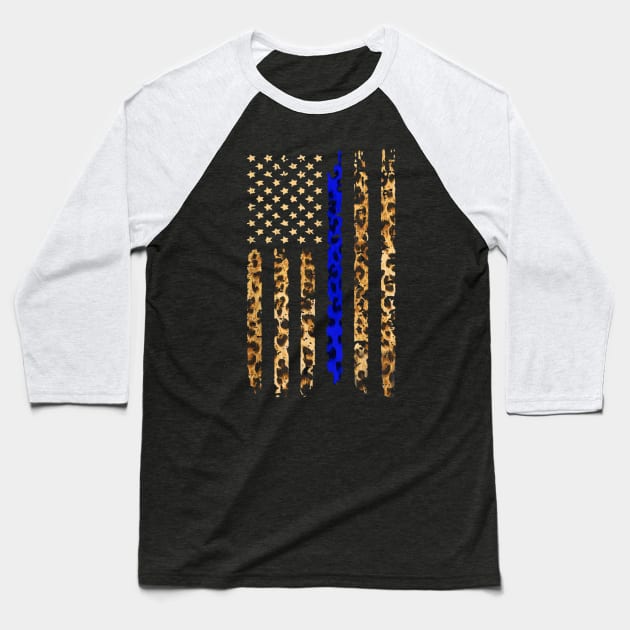 Thin Blue Line Leopard Cheetah Animal Prints Police Officer Tshirt Baseball T-Shirt by Pelman